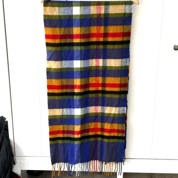 V. Fraas Cashmink Plaid Scarf Made in Germany Fringe Colorful Print Preppy - Picture 2 of 7